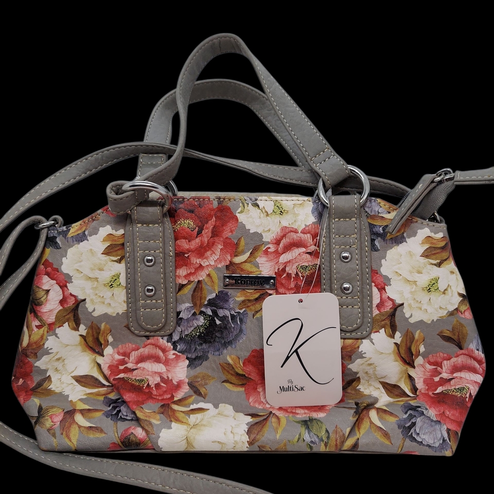 Koltov By MultiSac Floral Crossbody/Satchel Bag - Gray With Florals NWT